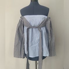 Off Shoulder Blouse Front Knot Bell Sleeve Nwt Spring Gray Blouse For Day Out, Gray Spring Blouse For A Day Out, Gray Blouse For Spring Day Out, Gray Summer Tops For Daywear, Chic Gray Cotton Blouse, Gray Tops For Spring Day Out, Gray Tops For A Spring Day Out, Gray Tops For Day Out In Spring, Tops Off Shoulder