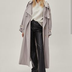 Never Worn Nasty Gal Trench Coat. Color “Light Stone”. ***Nasty Gal Product Picture Of Coat In Different Color. Chic Oversized Hooded Outerwear, Trench Coat Belt, Fur Trench Coat, Coat Belt, White Trench Coat, Oversized Trench, Brown Trench Coat, Oversized Trench Coat, Hooded Trench Coat