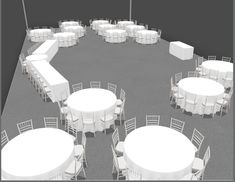 tables and chairs are arranged in a circle