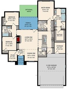 the floor plan for a house with two garages and an attached living room area