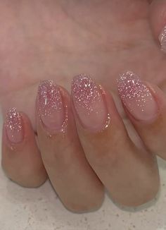 Pink Sparkle Nails, Hello Nails, Blush Nails, Cute Gel Nails, Beauty Parlor, Kawaii Nails