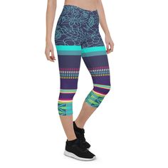 Nimiipuu Nez Perce Midnight Lights Capri Leggings – Shop SingleTree Lane Blue Knee-length Summer Capris, Casual Blue Capris For Sports, Blue Capri Yoga Bottoms, Blue Stretch Capri Leggings, Blue Workout Capri Bottoms, Sporty Blue Yoga Capris, Blue Capri Workout Bottoms, Blue Stretch Capri Length Leggings, Blue Stretch Capri-length Leggings