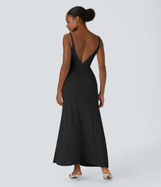 Discover Women’s Ribbed Cowl Neck Backless Ruched Drawstring Split Hem Maxi Party Slip Dress at Halara, Crowd-Approved Affordable Choices Made For What Moves You. Split Hem, Cowl Neck, New Black, Slip Dress, Split