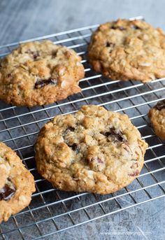 chocolate chip cookies cooling on a wire rack