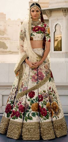 1507522: Wedding Beige and Brown color Lehenga in Art Silk fabric with Border, Floral, Printed, Sequence, Thread work Sabyasachi Lehenga, Saree Bollywood, Floral Lehenga, Indian Bridal Lehenga, Red Lehenga, Indian Bridal Wear, Ghagra Choli, Indian Lehenga, Party Wear Lehenga