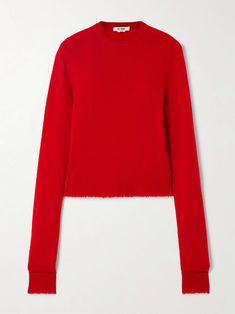 RE/DONE Cashmere sweater Red Cashmere Sweater With Fine Knit, Classic Red Fine Knit Sweater, Red Cashmere Winter Top, Red Fine Knit Wool Sweater, Red Cashmere Sweater For Fall, Red Fine Knit Crew Neck Sweater, Red Fine Knit Sweater, Cashmere Yarn, Exclusive Dress