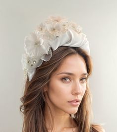 Willow - White Statement Oversized Wide Bridal Padded Satement Wedding Duchess Satin Headband Faux Pearls Embroidery Halo Modern Bride Headpiece Gorgeous White duchess satin covers a 8cm wide aliceband. Bridal headpiece features embroidered flowers with faux pearls and crystals to add some extra sparkle to your special day.  This white padded headband would also make a perfect statement fascinator for a bridal shower, engagment party or tea party. The oversized white duchess satin wedding aliceb Spring Wedding Bridal Accessories In White, Spring Wedding White Bridal Accessories, White Embroidered Bridal Accessories For Party, White Spring Wedding Headband, Pearl Embroidery, A Night At The Opera, Bride Headpiece, Duchess Satin, Alice Band