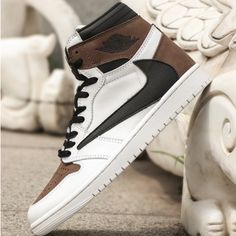 Classic High-top Jordan Shoes, Modern Brown High-top Sneakers For Streetwear, Modern Brown Custom Sneakers For Streetwear, Classic Brown Custom Sneakers For Streetwear, Casual Brown High-top Jordan Shoes, Nike Custom High-top Sneakers With Cushioned Footbed, Nike High-top Custom Sneakers With Cushioned Footbed, Classic Brown Custom Sneakers For Sports, Casual Nike Jordan Shoes With Contrast Sole