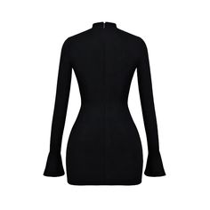 This stunning form-fitting dress flatters the body beautifully. The dress features a sleek silhouette, decorative flap pockets, and fluted cuffs. Silver Screen Actresses, Slim Tank Top, Black Mock Neck, Sweat Dress, Fitting Dress, Form Fitting Dress, Mini Dress With Sleeves, Flared Sleeves, Mini Black Dress