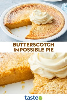 two images showing the inside of a butterscotch impossible pie