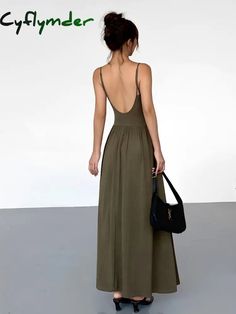 Cyflymder - Bustier Corset Open Back Long Tank Dress Armygreen / Xs Knit Dresses Fitted Casual V-neck Backless Dress, Fitted One-piece Summer Maxi Dress, Summer Maxi Dress With Spaghetti Straps And Stretch, Fitted V-neck Backless Casual Dress, Fitted Casual Backless V-neck Dress, Casual Fitted V-neck Backless Dress, Fitted Maxi Dress With Built-in Bra For Beach, Fitted Summer Maxi Dress For Night Out, Summer Maxi Dress With Stretch And Built-in Bra