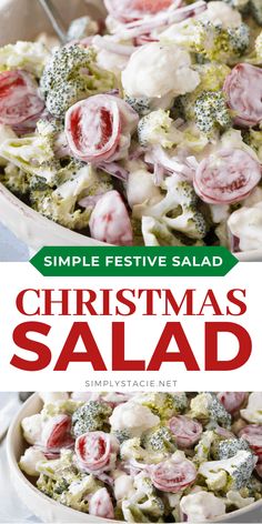 a christmas salad with broccoli and red onions