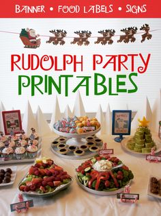 rudolph the reindeer holiday party with food and decorations