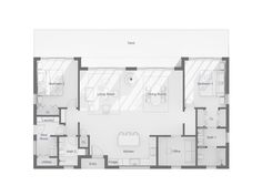 the floor plan for an apartment with three bedroom and two bathroom areas on each side