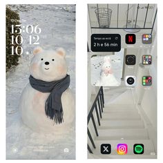 two screens show the same snowman as they appear on their iphone's screen