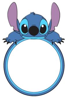 a blue and purple cartoon character with big eyes holding onto a blank sign for your text