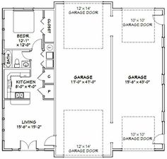 the floor plan for a two bedroom, one bath apartment with garage and living room