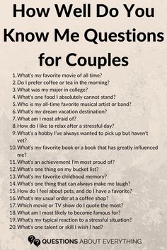 If you want to know how much your partner really knows you, then these how well do you know me questions for couples are what you should ask. No matter how long you’ve been together or how well you think you know your partner, there are always things that surprise you. These how well do you know your partner questions are designed to tease out the little things you don’t know about your significant other. Know Your Partner Questions, Question Games For Couples, Text Conversation Starters, Partner Questions