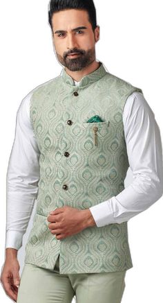 Traditional Nehru Jacket For Semi-formal Transitional Season, Traditional Nehru Jacket For Diwali Semi-formal, Traditional Nehru Jacket For Diwali Semi-formal Occasion, Traditional Semi-formal Nehru Jacket For Diwali, Semi-formal Traditional Nehru Jacket For Eid, Festive Nehru Jacket With Pallu For Semi-formal Occasions, Elegant Green Nehru Jacket For Diwali, Festive Green Nehru Jacket With Stand Collar, Traditional Green Nehru Jacket For Semi-formal Occasion