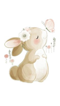 a drawing of a bunny with flowers on its head