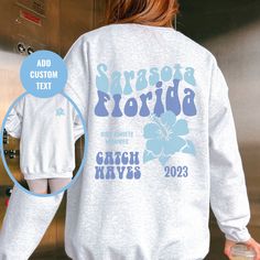 "Gift for Bride, Bridesmaid sweatshirts for Bachorlette party. Beach Shirts: https://etsy.me/3rOIGBS Beach Sweatshirt: https://etsy.me/3pdRnVI Beach Hoodie: https://etsy.me/37eabgO OUR SIZING IS ADULT UNISEX. This means it will be larger than normal women's sizing.  Please see photos for size charts 🌻 Please read the full description:   This hoodie/sweatshirt sizing is NOT oversized.  You need to order at least 1-2 sizes larger for the extra baggy look in this photo.  (The normal sizing is UNIS Beach Season Graphic Print Long Sleeve Sweatshirt, Long Sleeve Graphic Sweatshirt For Beach Season, Long Sleeve Graphic Print Sweatshirt For Beach Season, Beach Season Long Sleeve Letter Print Sweatshirt, Beach Season Streetwear Sweatshirt Crew Neck, Relaxed Fit Long Sleeve Sweatshirt For Beach Season, Beach Season Graphic Print Hoodie Sweatshirt, Blue Crew Neck Sweatshirt For Beach Season, Blue Relaxed Fit Sweatshirt For Beach Season