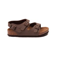 Toddler/Youth Birkenstock Roma Sandal Adjustable Buckle Footbed Sandals For Outdoor, Adjustable Buckle Closure Footbed Sandals For Outdoor, Brown Leather Footbed Sandals For Everyday, Casual Sandals With Buckle Closure And Adjustable Fit, Everyday Brown Leather Footbed Sandals, Brown Footbed Sandals With Buckle Closure For Outdoor, Casual Brown Footbed Sandals, Adjustable Brown Footbed Sandals With Arch Support, Brown Adjustable Closed Toe Footbed Sandals