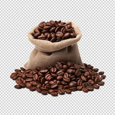 a bag full of coffee beans sitting on top of a pile of coffee beans, hd png clipart