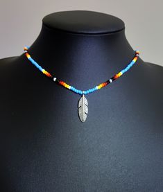 Native american indian style beaded choker, birthday gifts for her, native inspired jewelry (C4) Native american inspired necklace is very flexible and comfortable to wear. The necklace has an extender for an additional length. A wonderful gift  on Christmas, Anniversary, Birthday, Valentine's Day. - Czech glass seed bead (size 8/0) - Lobster claw with 2" extension chain - Nylon cord   - Feather charm (metal alloy) 30x9mm - Combined shipping included  message me for smaller or bigger sizes CUSTO Native Necklace, Native Beadwork, Native American Beadwork, Beads Bracelet Design, Inspired Necklace, Indian Inspired, Native Jewelry, Native American Beading