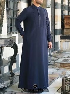 Beautiful Arabic thobe for men in navy blue color | Blue Jubba Detroit Usa, Dress Jewelry