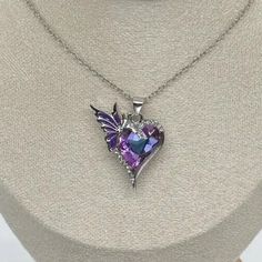 Exquisite Heart Purple Crystal Butterfly Pendant Necklace ~ Brand New ~ Measurements in photo This is Costume Jewelry All SHIPPING IS SENT USPS GROUND ADVANTAGE. COMES FROM A SMOKE FREE HOME.  Fast Shipping & Free Returns High Quality Pieces Sizes & Colors May Very WE STRIVE FOR AMAZING CUSTOMER SERVICE: We want to make sure you love your Product ! Please reach out with any feedback you have; we like to hear from you. We typically respond within 24 hours. Jewelry Care:                     * If T Teal Jewelry, Heart Purple, Prom Necklaces, Purple Accessories, Blue Crystal Necklace, Star Charm Necklace, Gold Chain Design, Purple Gems, Crystal Butterfly