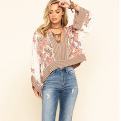 100% Cotton Bell Sleeves V-Neckline Hi-Low Hem Pattern Print New With Tags Henley Shirt Women, Battenburg Lace, Floral Print Crop Top, Lace Short Sleeve Top, Free People Blouse, Maxi Tops, Free People Tunic, Cowl Neck Long Sleeve, Boho Shirts