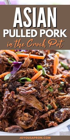 Slow Cooker Asian Shredded Pork - pulled pork made in crockpot, using Asian inspired seasoning. Pork is tender, fall-apart, and perfect as sandwich, tacos, served on rice or noodles. Easy to make and is the perfect weeknight dinner and meal prep. Asian Shredded Pork, Asian Pulled Pork, Pulled Pork Crock, Pork Pulled, Slow Cooker Asian, Pork Crockpot Recipes, Pulled Pork Recipe, Asian Pork, Pulled Pork Recipes