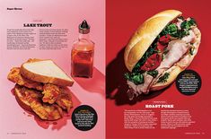 a magazine spread with an image of a sandwich and ketchup on the side