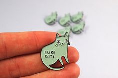 Enamel Cat lapel pin - Cat pin Created from my original illustration of a little mint green cat with I like cats written in black, these super Cat Magazine, Green Cat, Pin Enamel, Cat Fashion, Zooey Deschanel, Original Illustration