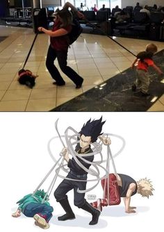 two pictures one with an anime character and the other with a child