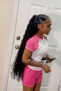 Cute Ponytails Black Women, October Hairstyles, Bundles Hairstyles, Burgundy Hair Dye, Quick Weave Styles, Pretty Braids, Colored Hair Tips, Sew In Hairstyles, Cute Ponytails