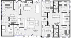 the floor plan for an apartment with two separate rooms and one living room on each side