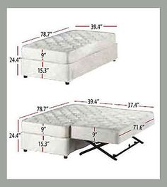 two sizes of mattresses with the measurements for each bed and one side is shown