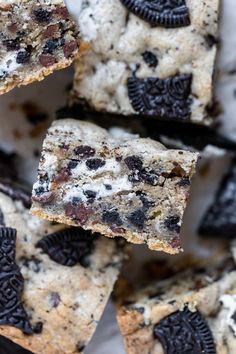 cookies and oreo bars stacked on top of each other