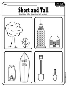 short and tall worksheet for kids to practice their skills in the garden or on the lawn