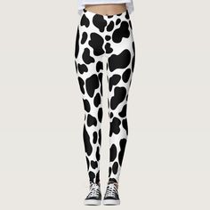 These fun patterned leggings have an all over black and white print that has the look of a cow's hide. It's perfect for doing your best impersonation of a cow, or pair with tees and accessories from my disco cowgirl bachelorette party collection for a coordinated look. Cow Pants, Black Leggings Style, White Cow Print, Cow Spots, Animal Print Leggings, Leopard Leggings, Leopard Print Leggings, Spots Pattern, Fashion Leggings