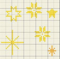 a cross stitch pattern with yellow stars on it