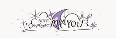 the word happy new year written in purple ink on a white background with stars and moon