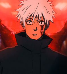 an anime character with white hair wearing a black hoodie and looking at the camera