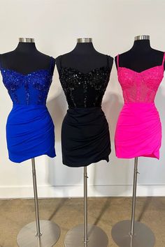 "Heather", combines sleekness with sparkle, is a dazzling homecoming dress. This sheath-style silhouette is crafted from satin fabric, offering a luxurious feel. Available in Black, Red, Royal Blue, and Fuchsia, it boasts a range of vibrant color choices. The short length and spaghetti straps neckline accentuate its chic appeal, while the sleeveless design and lace-up back ensure a flattering fit. Adorned with shimmering sequin embellishments throughout, "Heather" promises to shimmer and shine, Sparkly Homecoming Dress, Tight Homecoming Dress, Bodycon Dress Homecoming, Black Homecoming Dress, Satin Homecoming Dress, Tight Mini Dress, Bodycon Cocktail Dress, Tulip Skirt, Satin Short