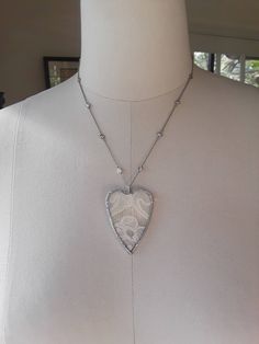 "I'm in love with my newest creation!  I'm a romantic through and through-lace, pearls, vintage, \"these are a few of my favorite things.\" This glass soldered heart shaped pendant would be an ideal Valentine's day gift or a certainly welcome \"I love you\" for anytime of the year. I have used a Sterling silver and cubic zirconia 20 \" necklace to hang the pendant from. (See the picture for the silver hallmark) I love this piece layered with a longer necklace or a shorter strand of pearls.  The Victorian Pendant Necklace, Vintage Assemblage Necklace, Vintage Jewelry Repurposed, Victorian Pendants, Vintage Repurposed, Heart Shaped Pendant, Memory Locket, Glass Locket, French Jewelry