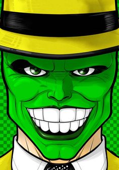 a green man wearing a yellow hat and tie with his face painted like the grin