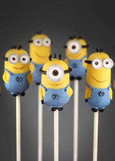 minion lollipops are sitting on top of each other