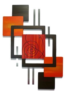 an abstract painting with orange and black squares