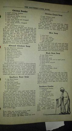 an old recipe book with instructions for chicken soup